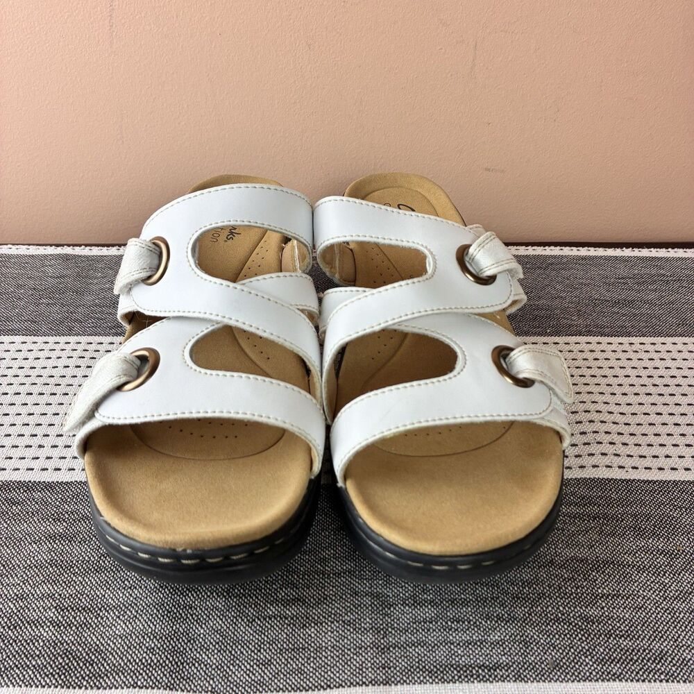 Clarks Merliah 2 Cove Women White Leather Wedge Sandals Size 10 Wide - Picture 3 of 7